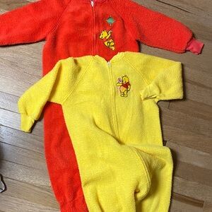 Kids One Piece Red and Yellow Fleece Suit Vintage Winnie the Pooh